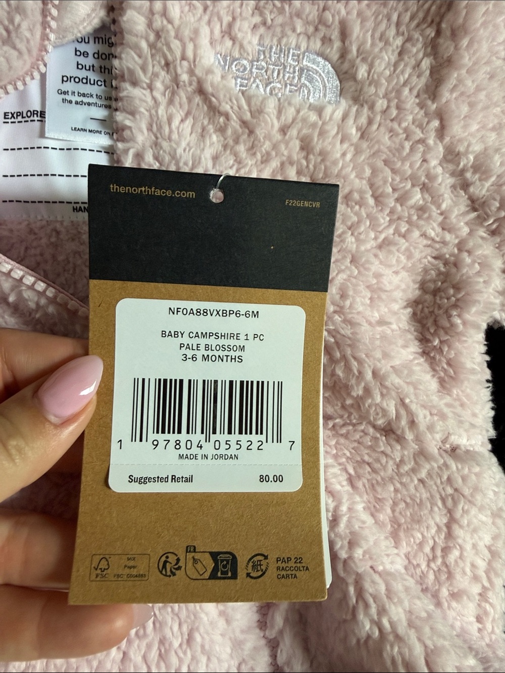 The North Face Light Pink Sherpa Baby One-Piece with Hooded Ears - Picture 10 of 14